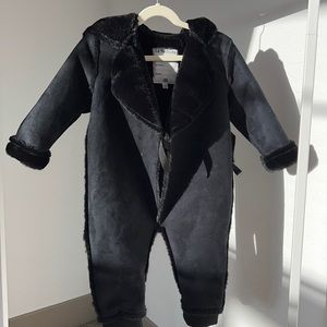 French La Redoute Black Fur Suede Onesie Size 2T